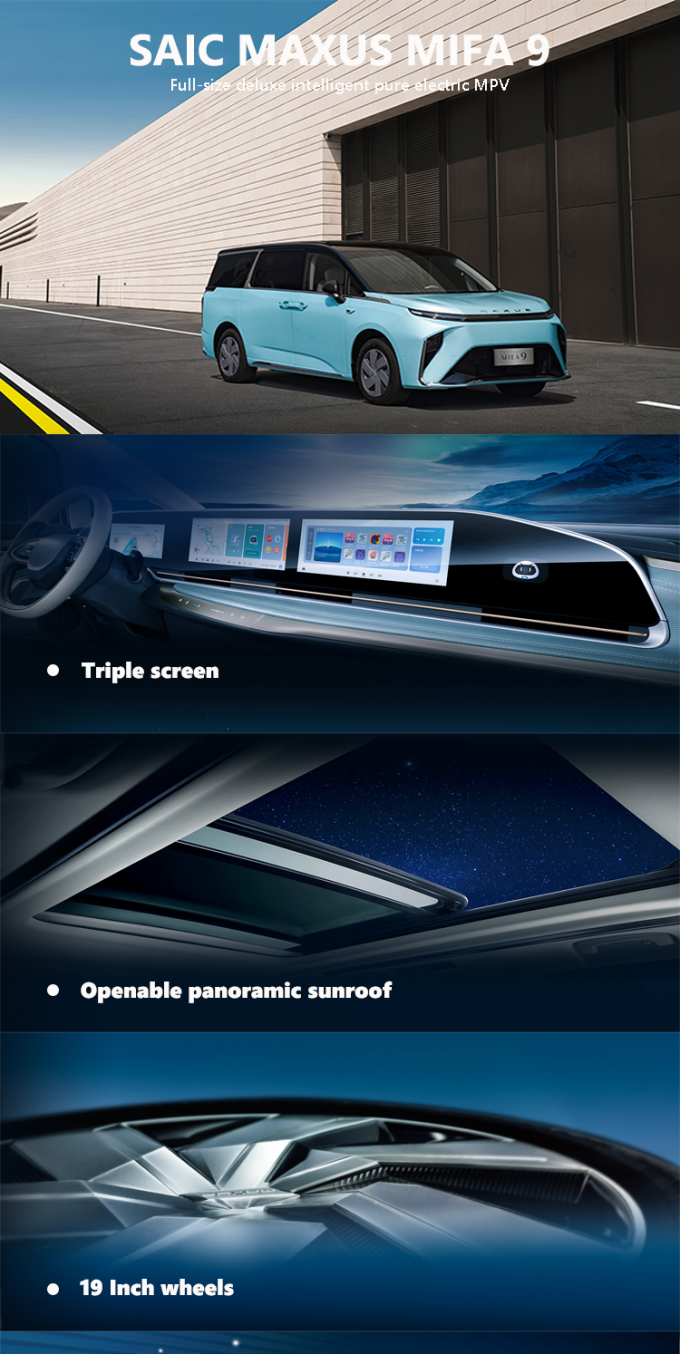 2024 Maxus MIFA9 MPV EV Car 7 sièges Autonomie 480 km 560 km conduite avant 0